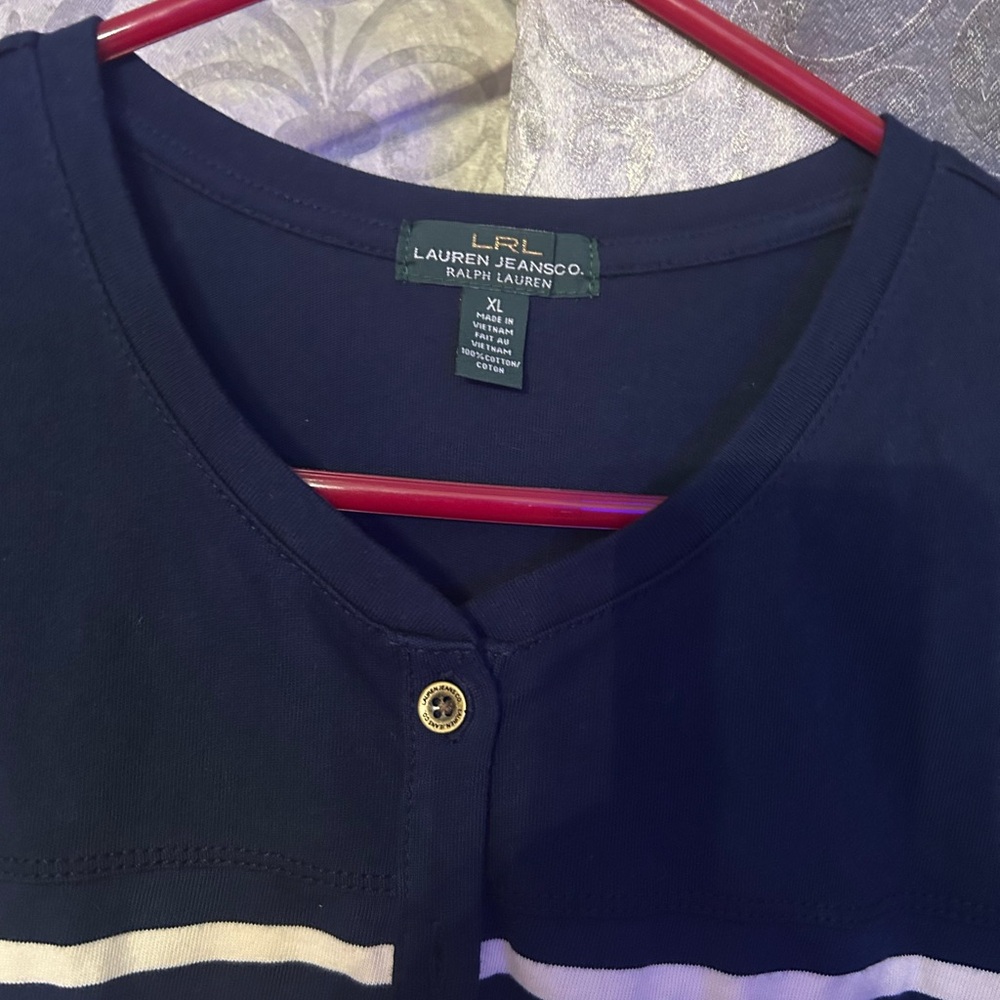 Ralph Lauren Navy and White Striped Top